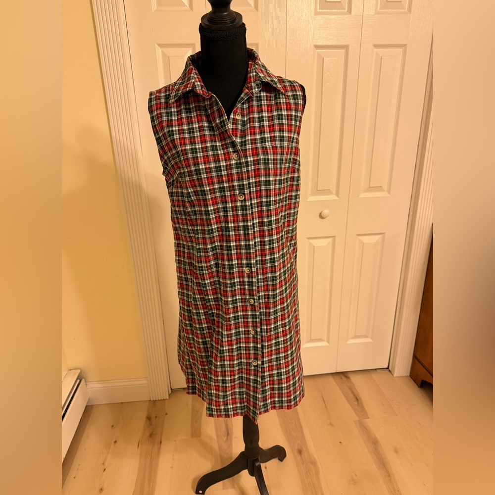 French Cuff Red and Green Plaid Midi Dress